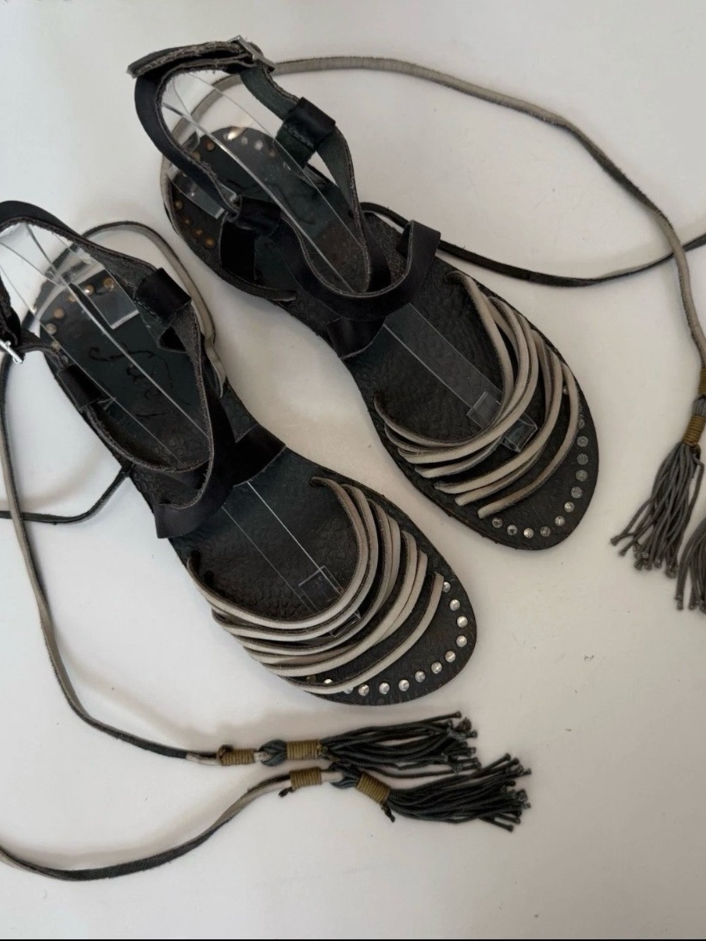 Free People Willow Lace Up Sandals Gray / Ivory